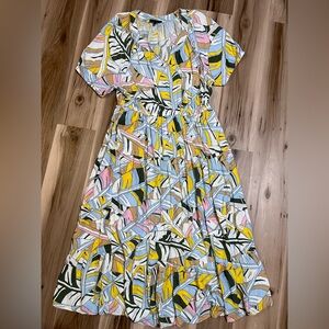 Lane Bryant Womens 22 3X Maxi Dress Ruffle Tiered Floral Geometric Flowy Pockets